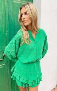 The Musthaves Mousseline Blouse Embroidery Bright Green
