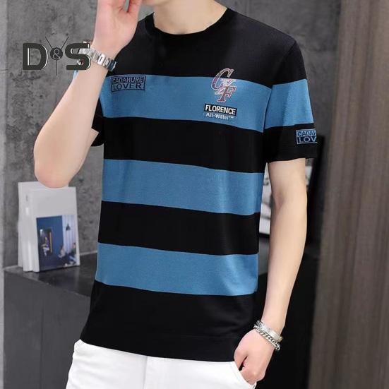 Eyouth Summer Men T shirt Colorblock Striped Thin Breathable Short Sleeves Loose O Neck Letter Embroidery Plus Size Pullover Casual Daily Office Top