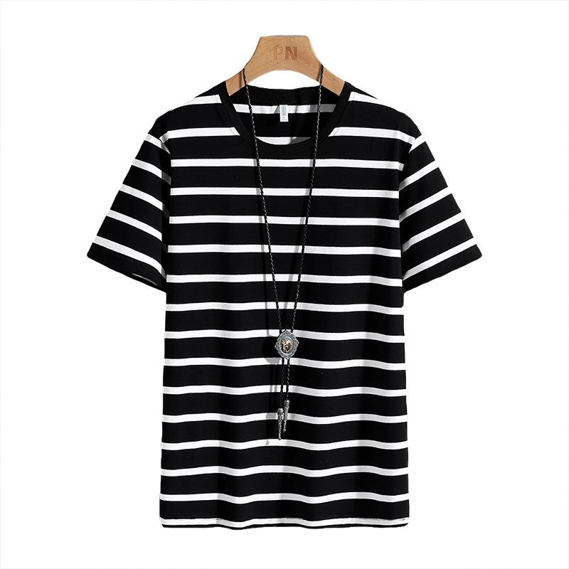 YL11KEEP Clothing Summer Men 'S Round Neck Striped Short Sleeve T -Shirt Men 'S Plus Size 9xl Loose Cotton Half Sleeve T -Shirt