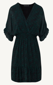 Jurkjes V-hals Print Dress Marrit Smaragd