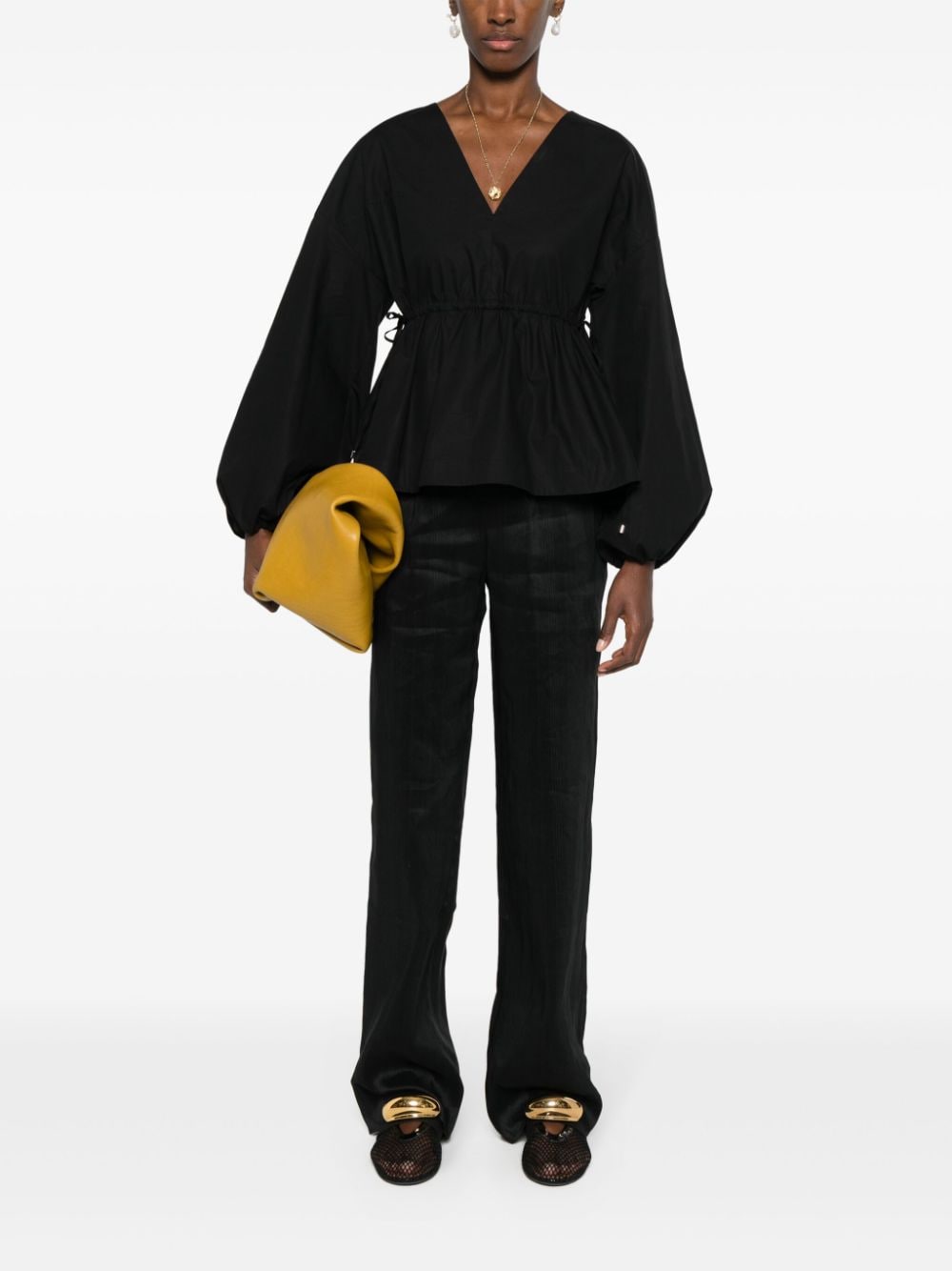 Loulou Studio Amata broek met elastische tailleband - Zwart