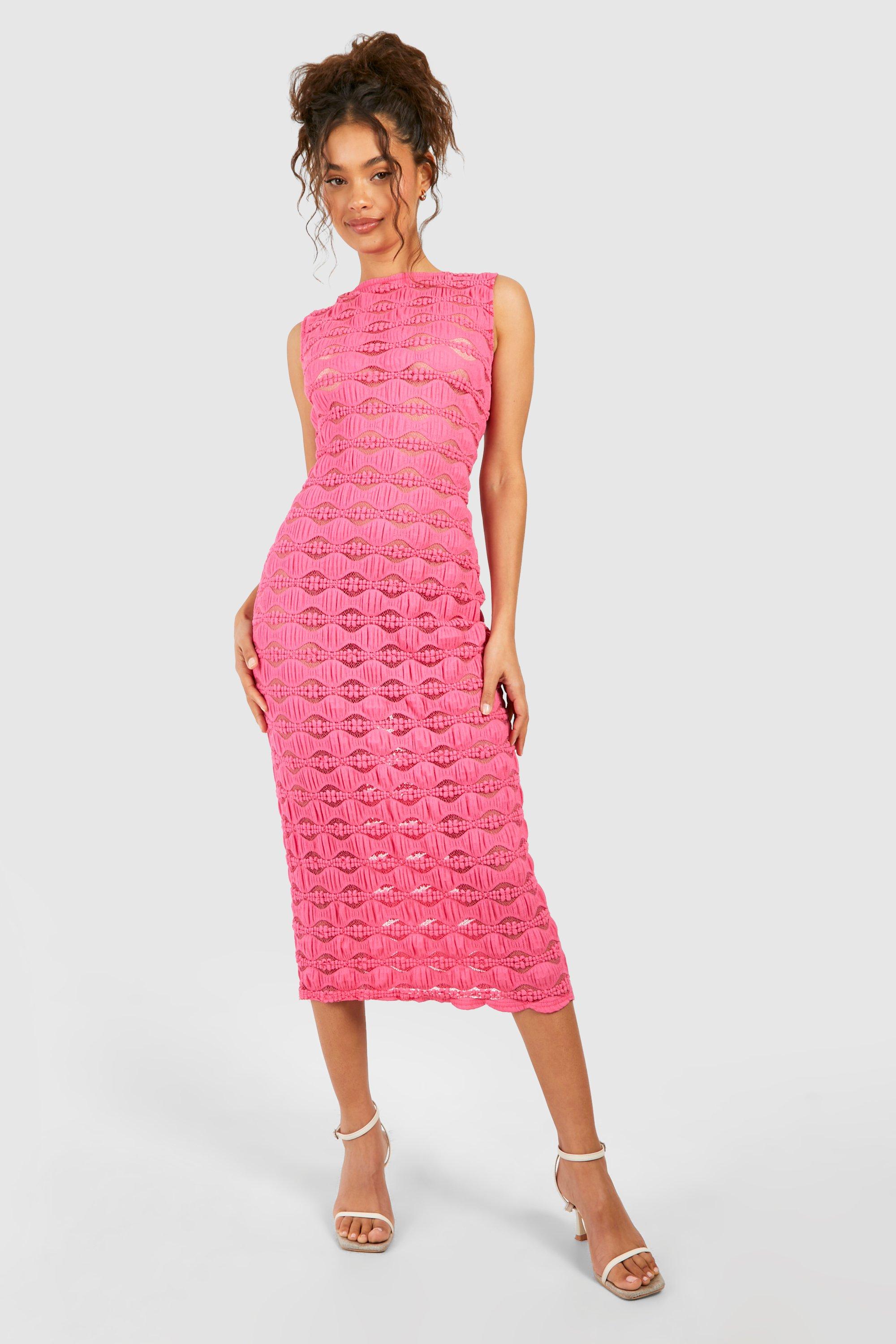 Boohoo Textured Low Back Maxi Dress, Pink