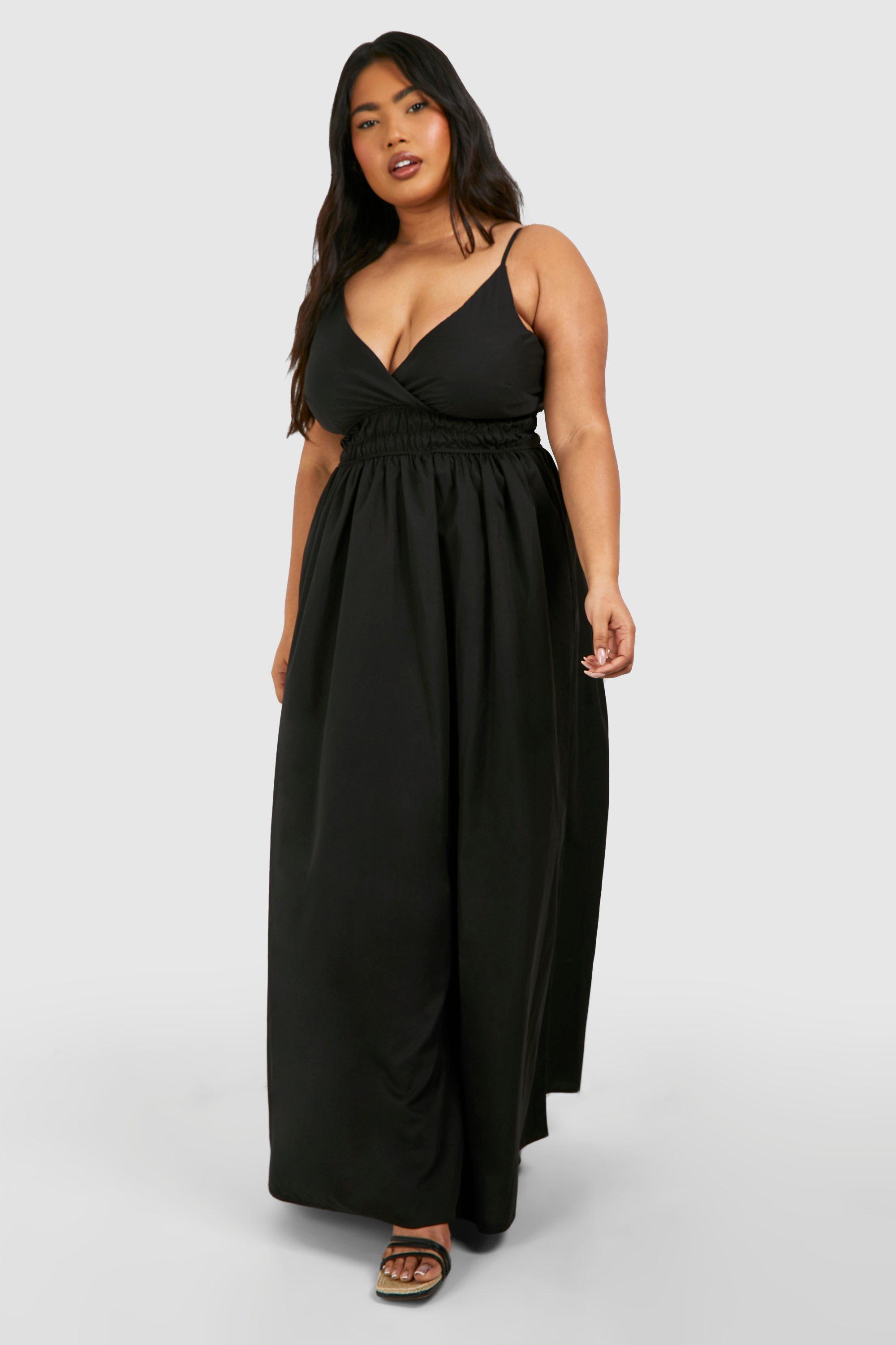 Boohoo Plus Woven Shirred Waist Maxi Dress, Black