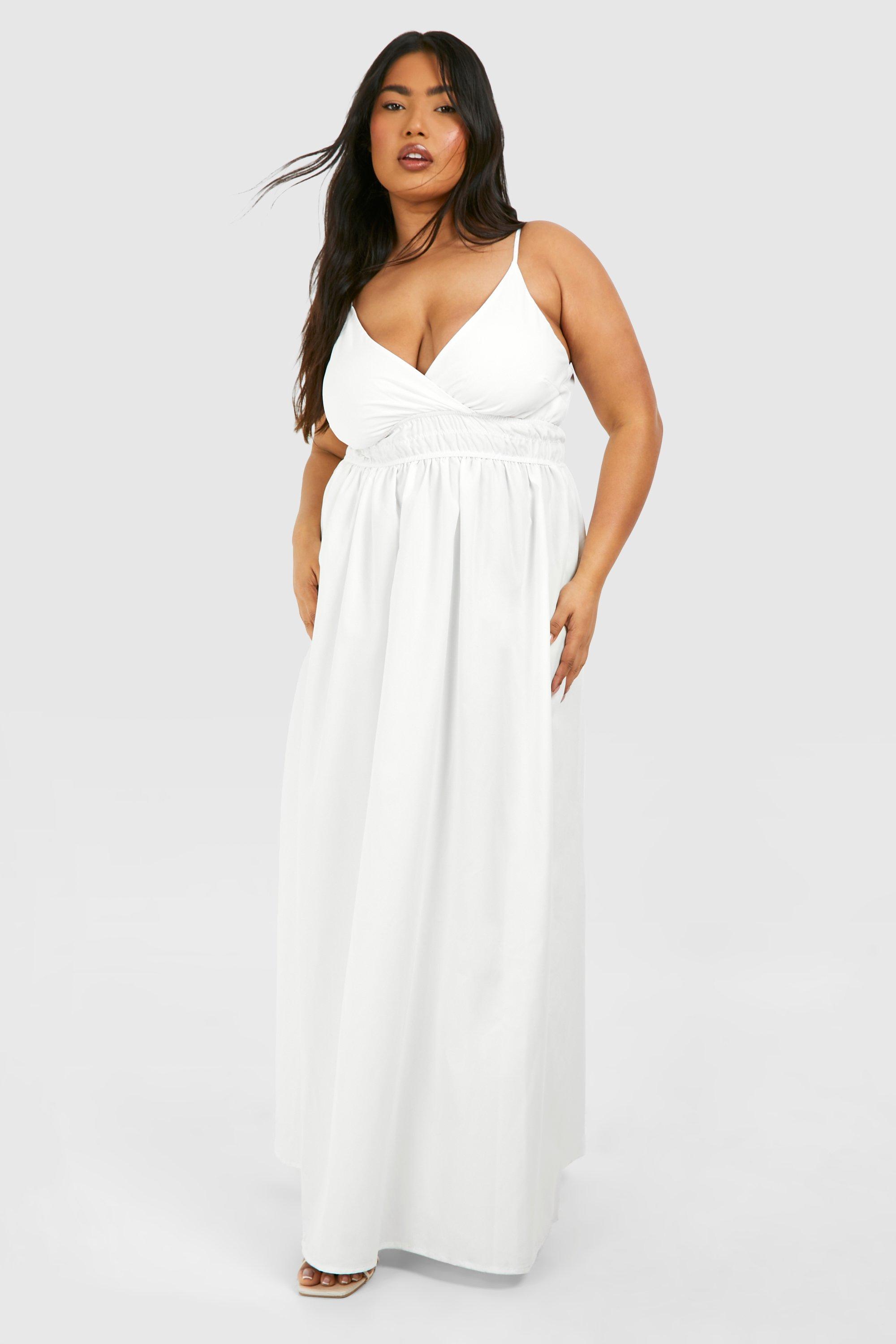 Boohoo Plus Woven Shirred Waist Maxi Dress, White