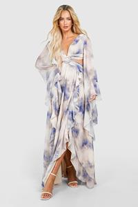 Boohoo Floral Chiffon Print Cut Out Maxi Dress, Blue