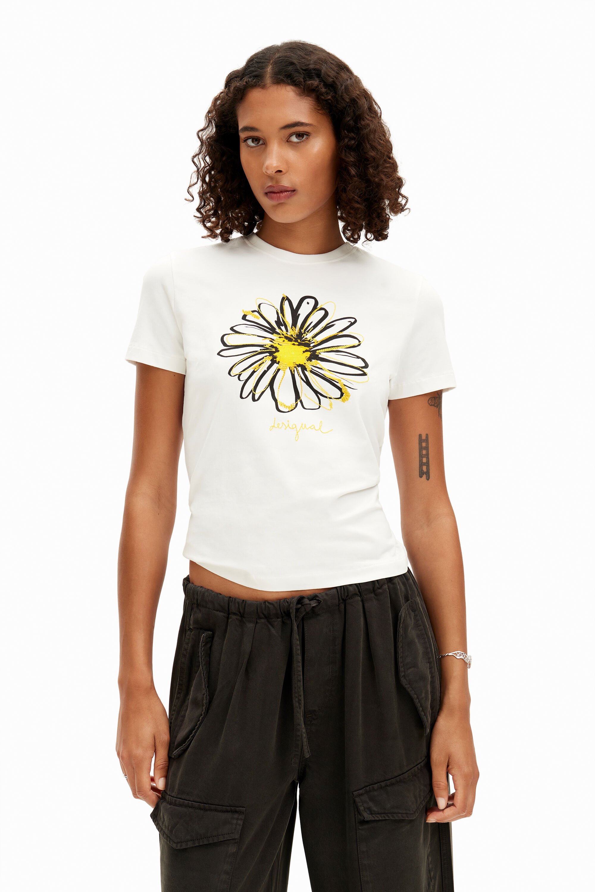 Desigual T-shirt illustratie madeliefje - WHITE