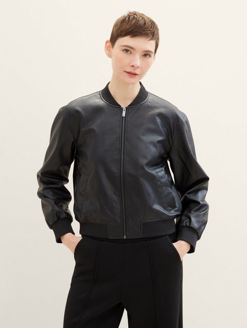 Tom Tailor Denim Blouson Bomberjack van kunstleer met insteekzakken