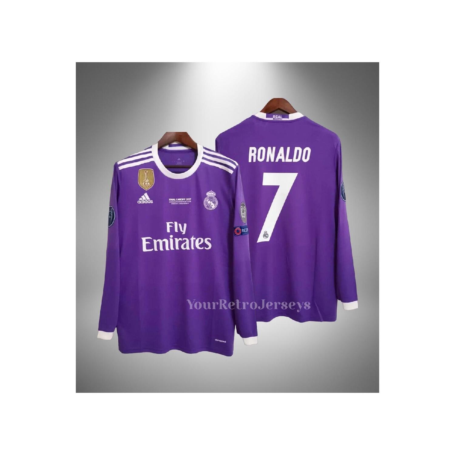 Palmiye Luggage & Bags Real Madrid 2017 Cardif League Final Ronaldo Long Sleeve Purple Color Adult Football Jersey Retro Jersey