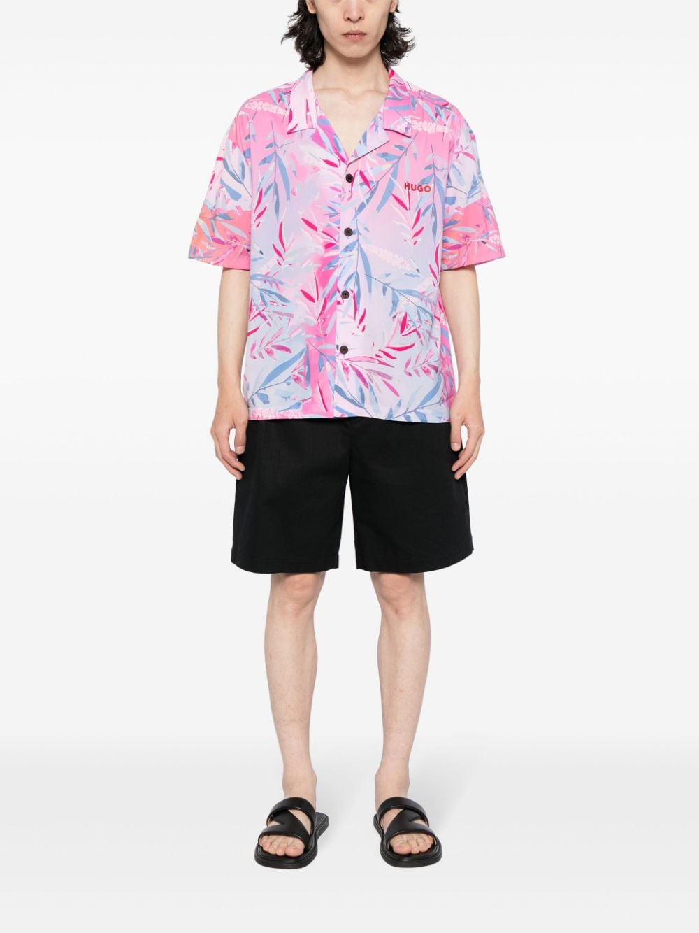 HUGO Beach overhemd met tropische print - Roze