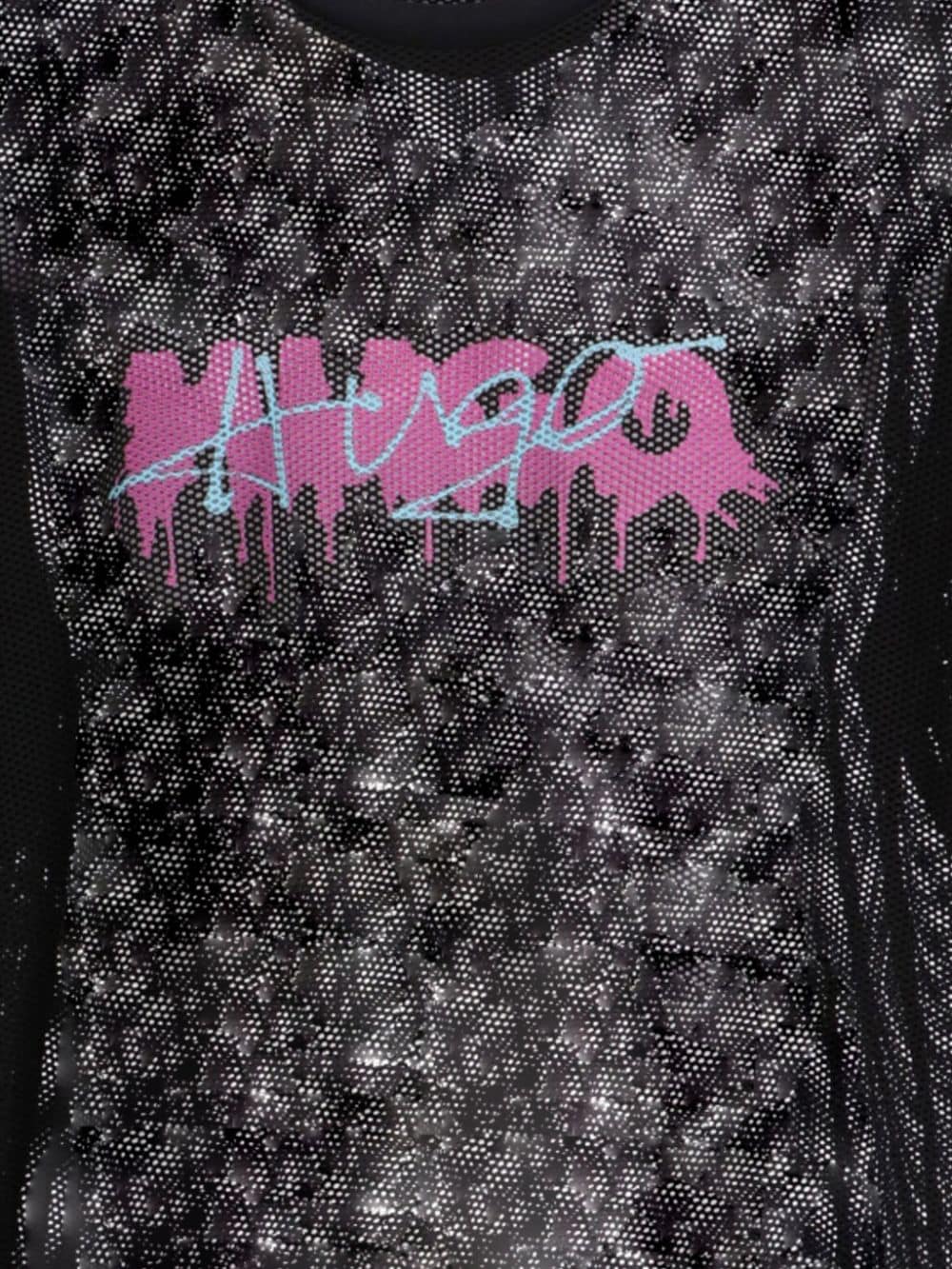 HUGO T-shirt met logoprint en mesh - Zwart
