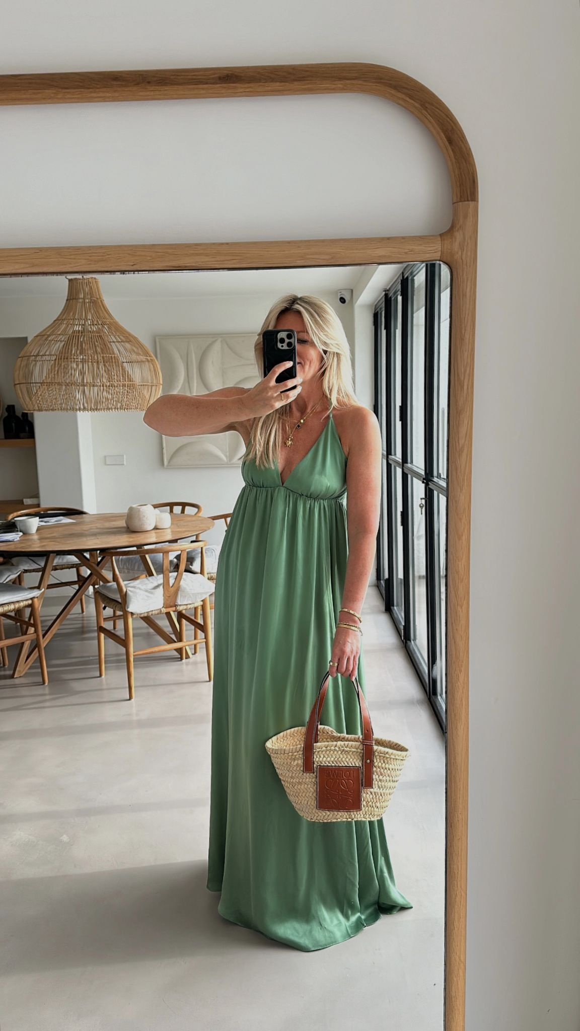 Zimmermann maxi-jurk Silk Slip lage rug met gekruiste bandjes groen