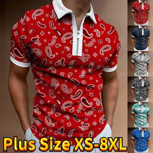 Happy Show Casual Revers T-shirt Jonge Mannen Mode Rits T-shirt Korte Mouw T-shirt Heren 3D Rood Patroon T-shirt