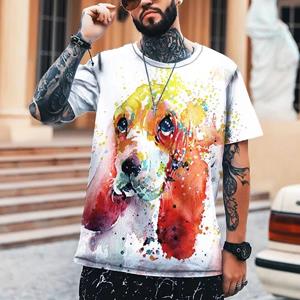 Baibao QIQI Summer Short Sleeve 3D Printing T-Shirt Dog Animal Print Polyester Summer Men Oversized T-Shirt  Clothing Plus Size