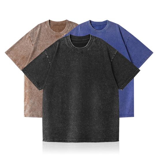 Yunzhu Men Summer T-shirt Round Neck Cotton Half Sleeves Solid Color Soft Breathable Loose Washed Unisex Mid Length Casual Daily Couple Top