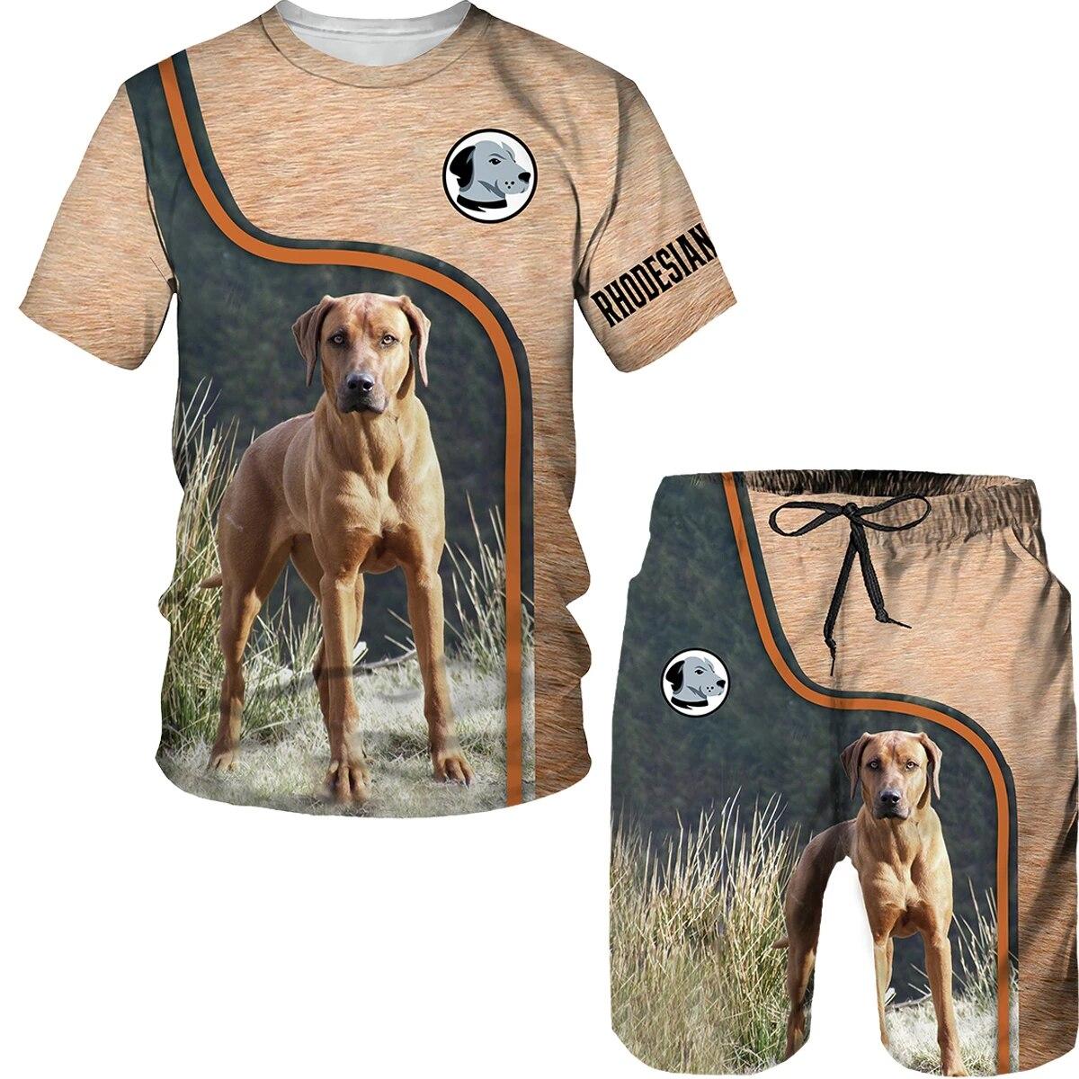 Wengy 2 Funny Pitbull Dogs 3D Print T-shirt Men's Tracksuit T Shirt Shorts  German Shepherd Graphic Mens Clothes O-Neck Tees/Suits