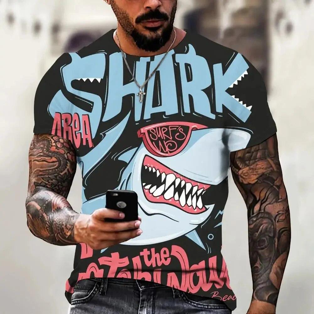 Cloth W T Shirt for Men Anime Shark Print Men's T Shirt Hip Hop Style Short Sleeve Tops Summer Round Neck Streetwear Oversized Tees