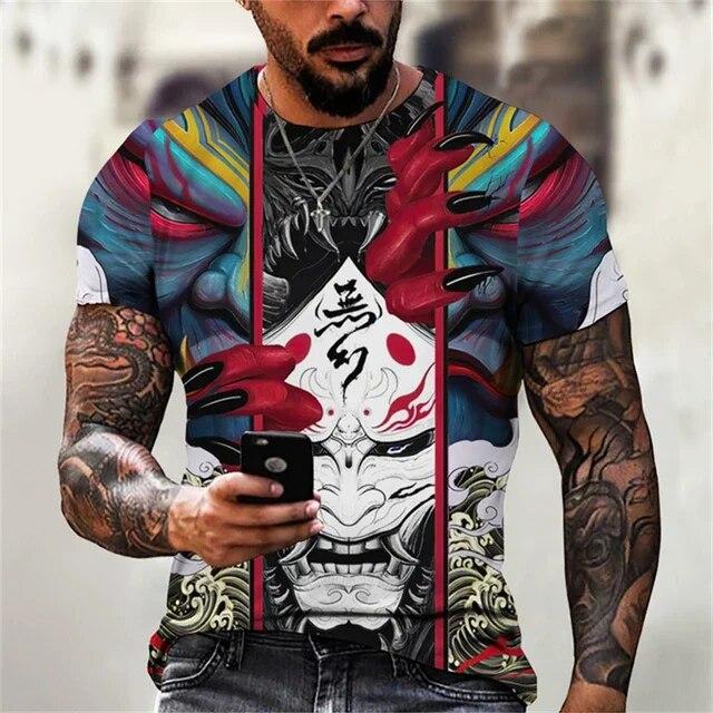 Cloth W Japan Samurai Print T Shirt For Men Summer Hip Hop Trend Harajuku Streetwear Casual O-neck Short Sleeve Tops Fashion Loose Tees