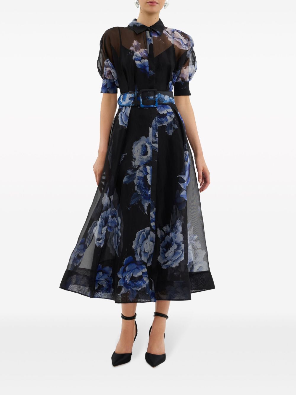 Rebecca Vallance Florentine zijde-chiffon jurk met bloemenprint - Blauw