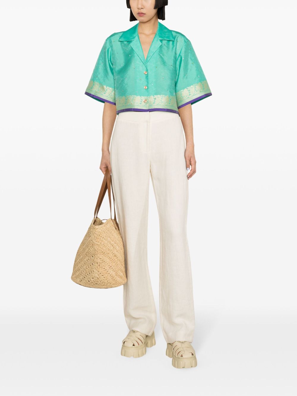 SANDRO Cropped blouse met patroon - Groen