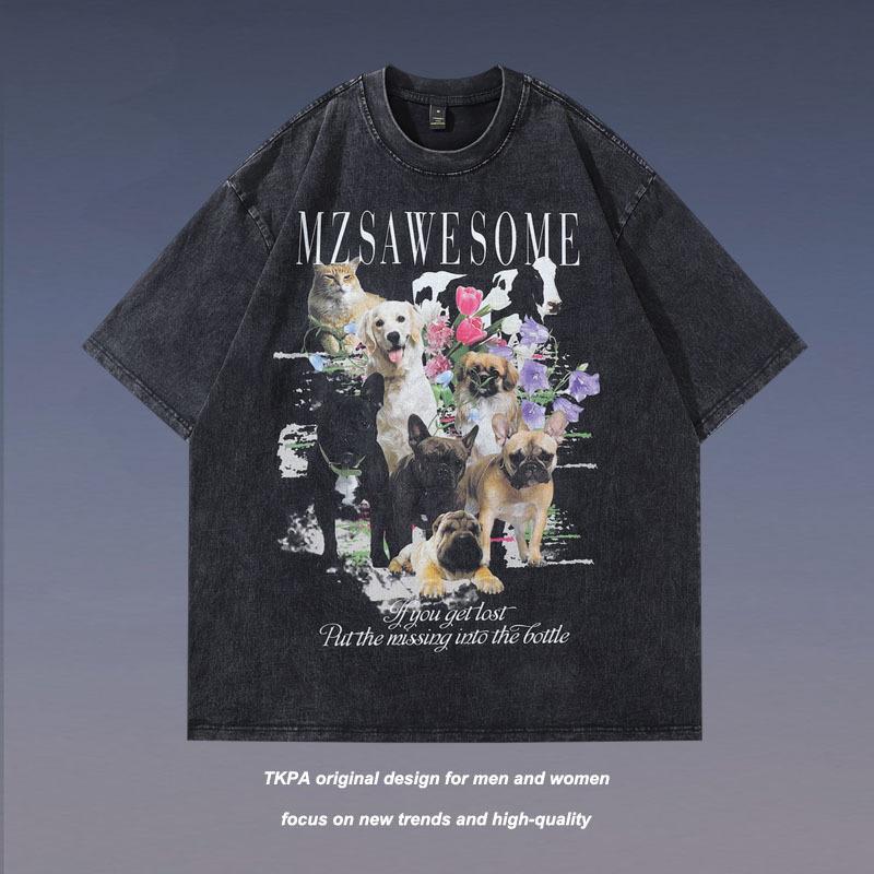 FT T Shirts Cotton Animal Dogs Printed Crew Neck Oversize Men T-shirts Casual Short Sleeves Tops