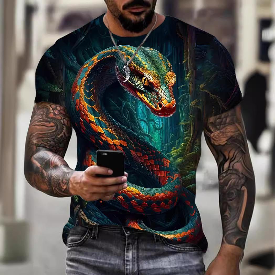 Cloth W Fashion 3D Snake Printed T Shirt For Men Funny Animal Pattern Oversized T-shirt Summer Hip Hop Trend Clothing Casual O-neck Tops
