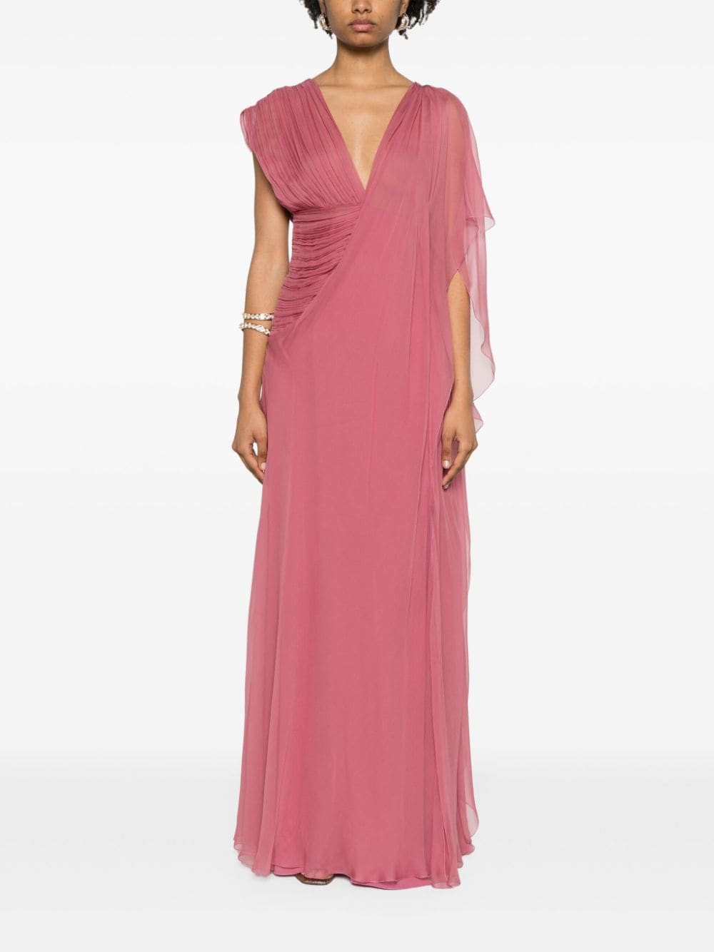 Alberta Ferretti asymmetric silk maxi dress - Roze