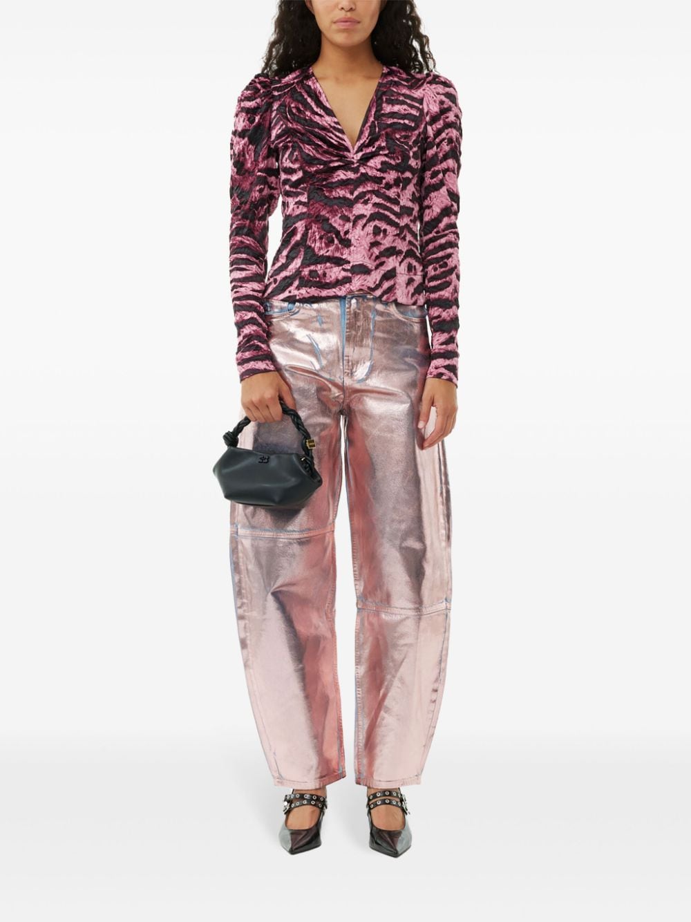 GANNI Gekreukte blouse met tijgerprint - Roze