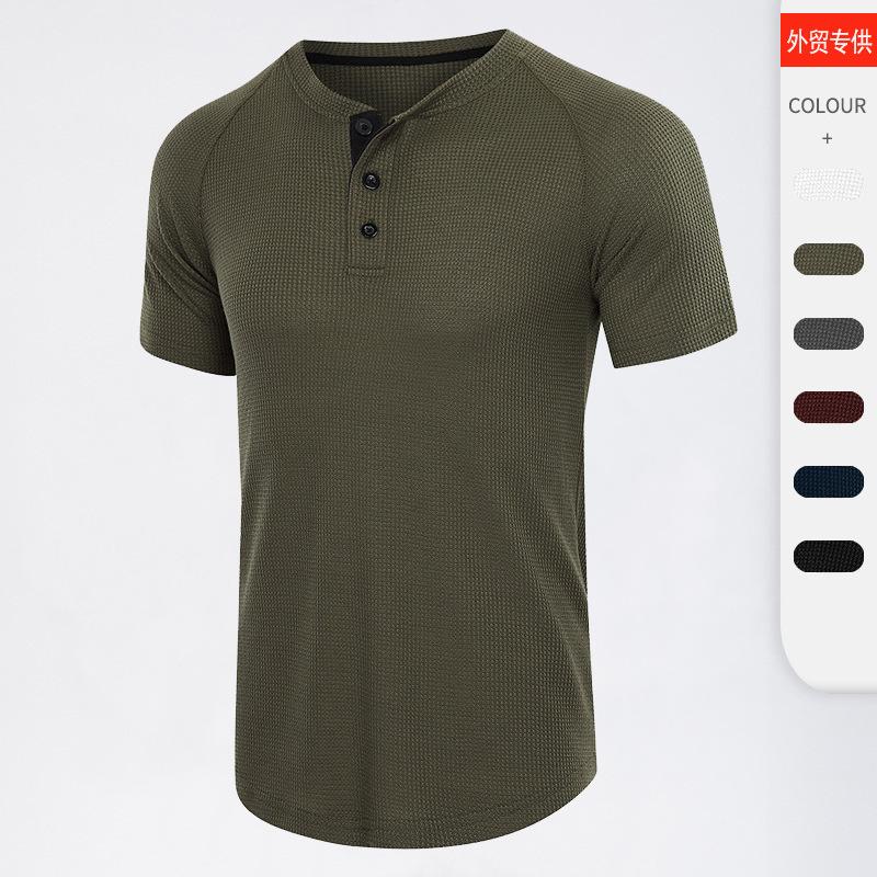 Phoca largha Men's Summer Casual Crew Neck Waffle Henley Shirts Short Sleeve T-Shirts Basic Solid Workout Button Tops Athletic Breathable Tee Shirts for Male