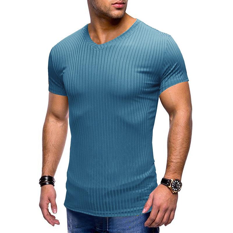 Phoca largha Men's Summer Casual Slim Fit T-Shirts Stretch Short Sleeve V Neck Sports Workout Tee Shirts Male Solid Breathable Ribbed Shirt Running Athletic Tops