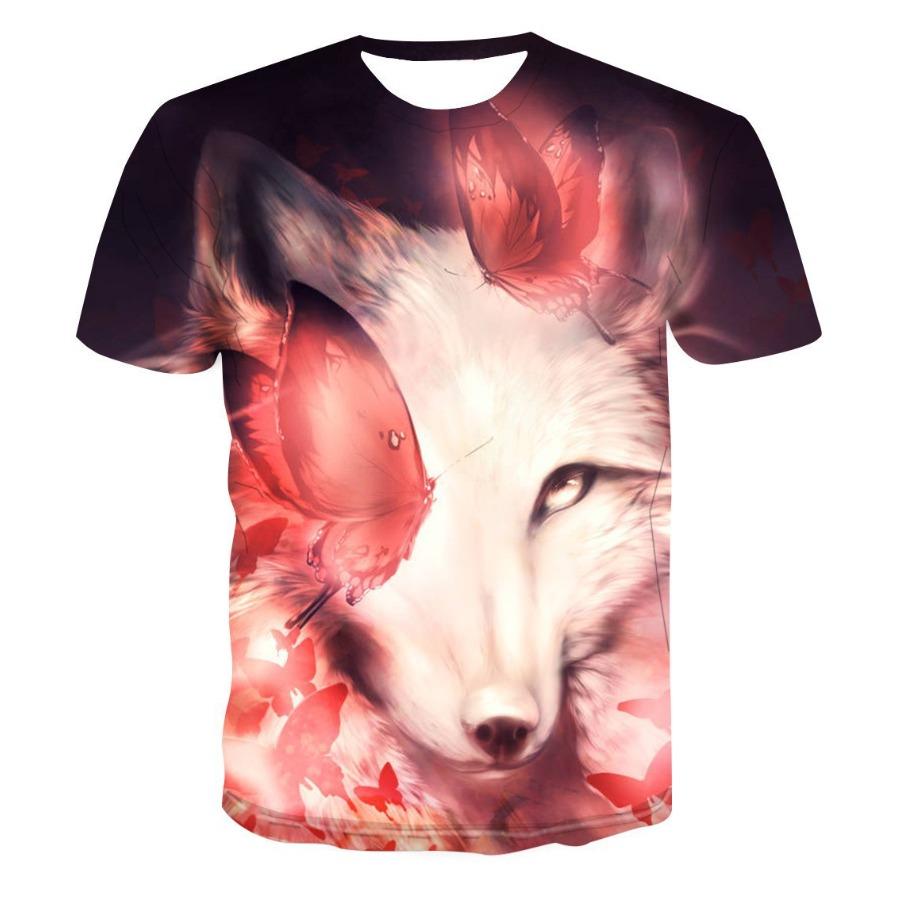 HerSight 3D Tiger Wolf Print T Shirt Men Women Summer Animal Tee Lovers Clothing Man O Neck Short Sleeve Loose Tops Breathable Couples T Shirts