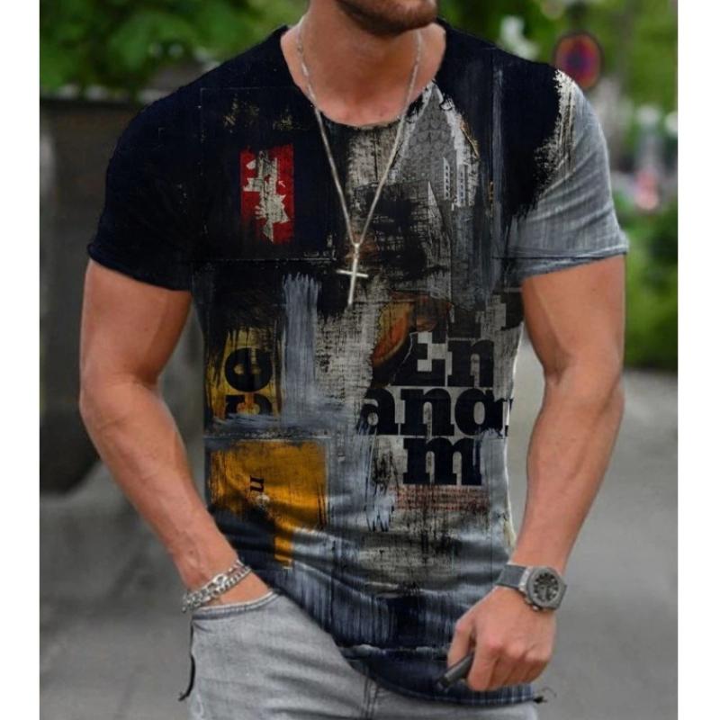 HerSight 3D Tie Dye Printed T Shirt Casual O Neck Letters Sportwear T Shirts Short Sleeve Loose Tops Breathable Men Summer Outfit Tee
