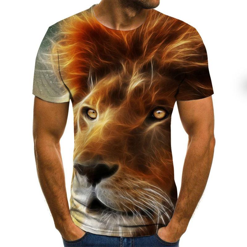 HerSight 3D Lion Printed T Shirt Casual O Neck Animal Sportwear T Shirts Short Sleeve Loose Tops Breathable Men Summer Outfit Tee