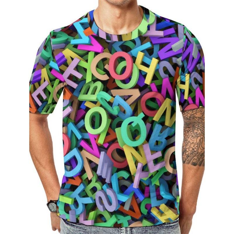 HerSight Fashion Men 3D Letters Printed T Shirt Summer Outfit Tee Casual O Neck Sportwear T Shirts Short Sleeve Loose Tops