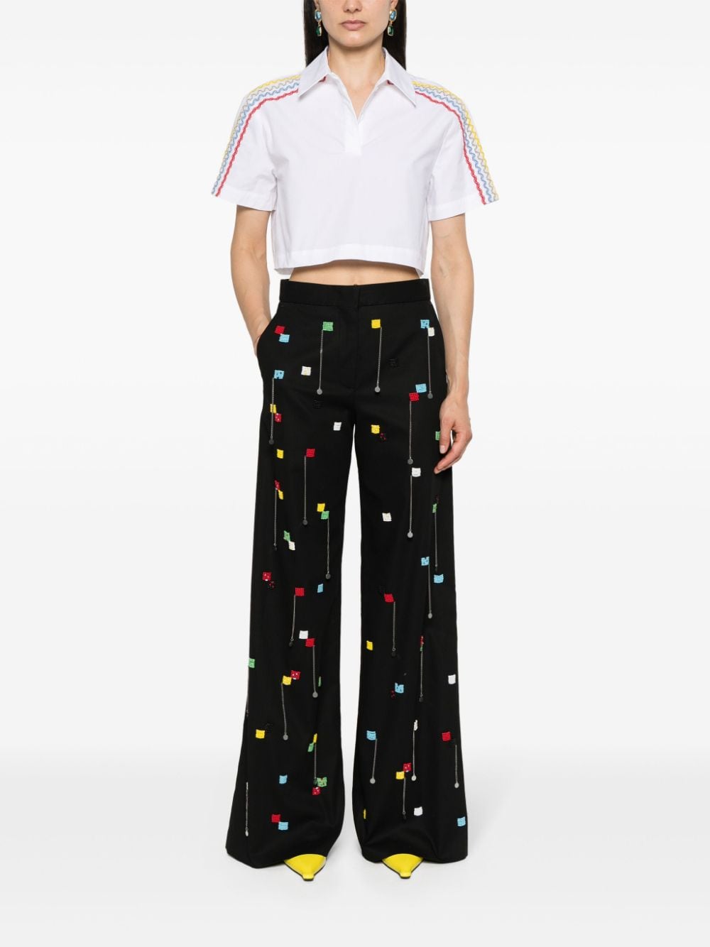 MSGM bead-embellished wide-leg trousers - Zwart