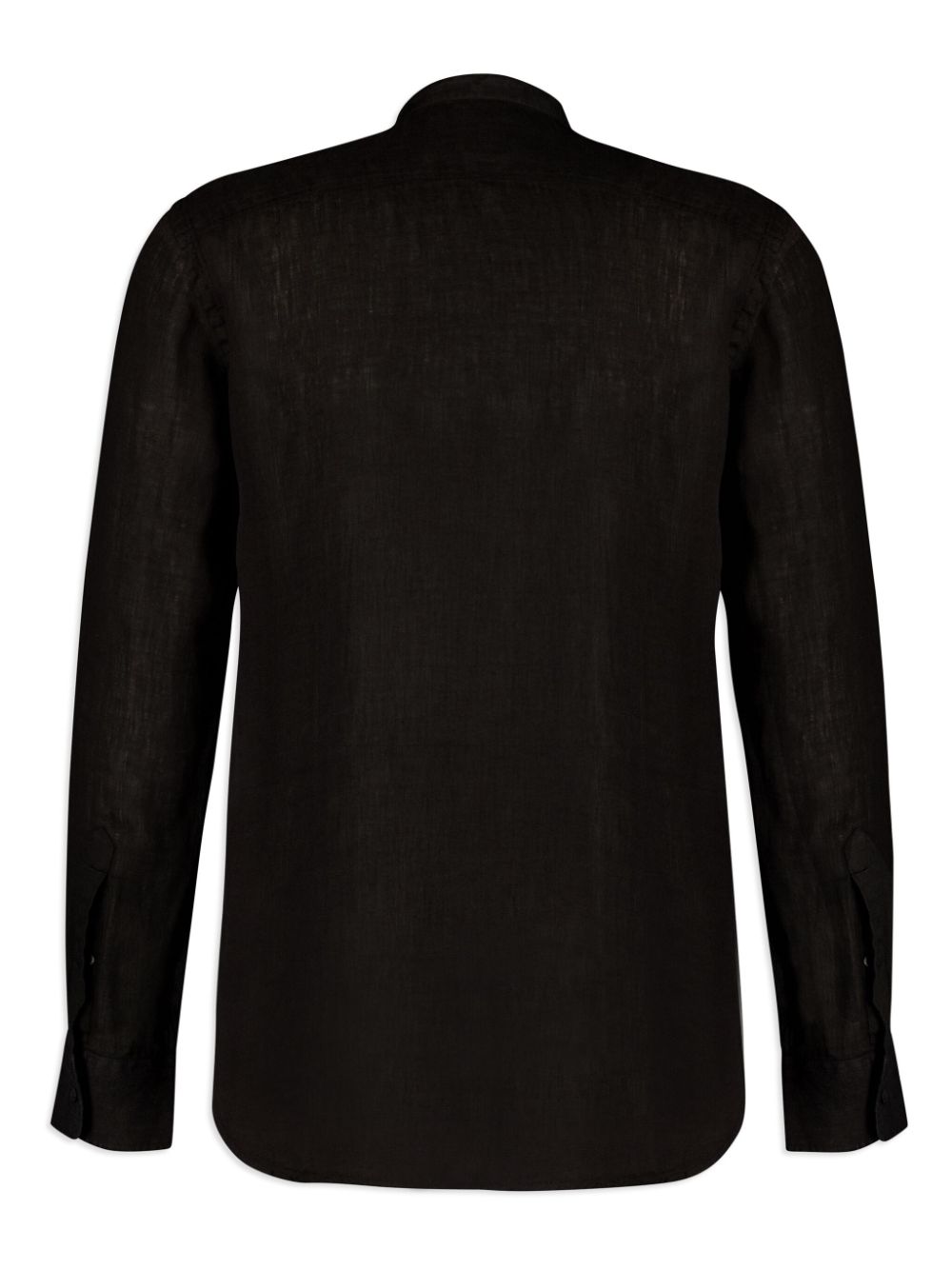 120% Lino band-collar linen shirt - Zwart