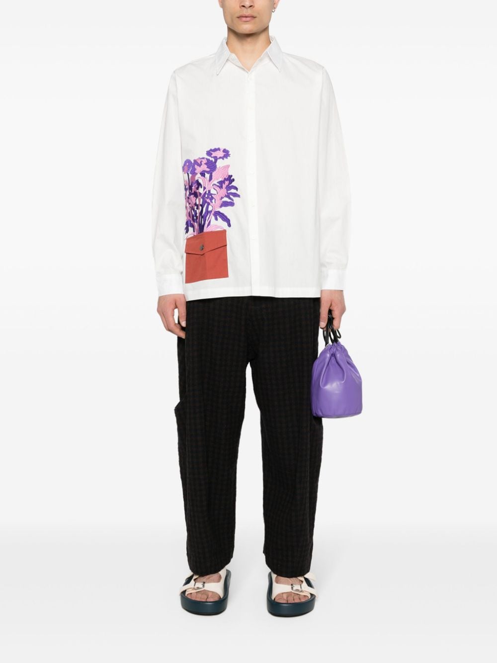 KidSuper floral-vase embroidered shirt - Wit