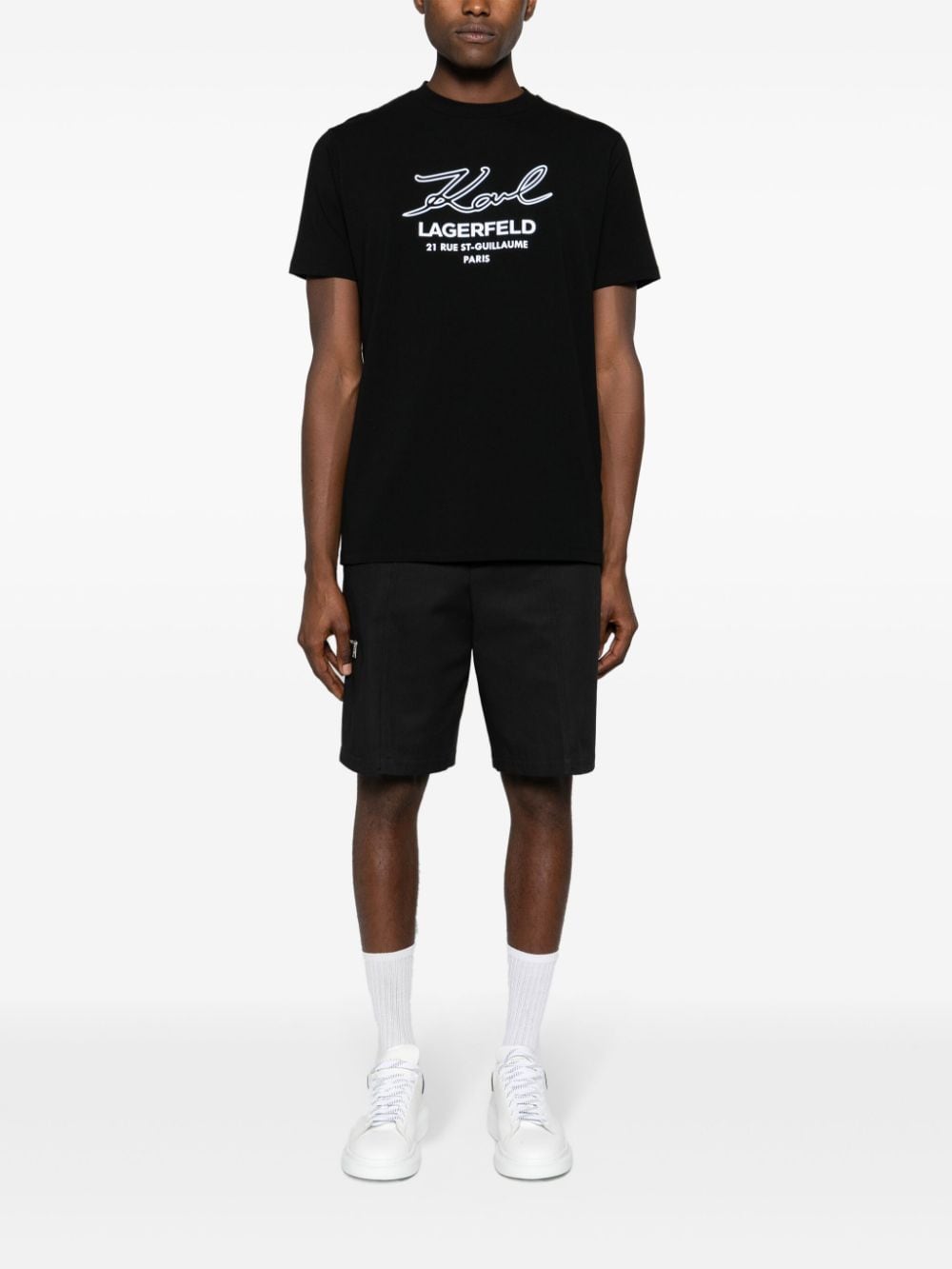 Karl Lagerfeld logo-appliqué cotton T-shirt - Zwart