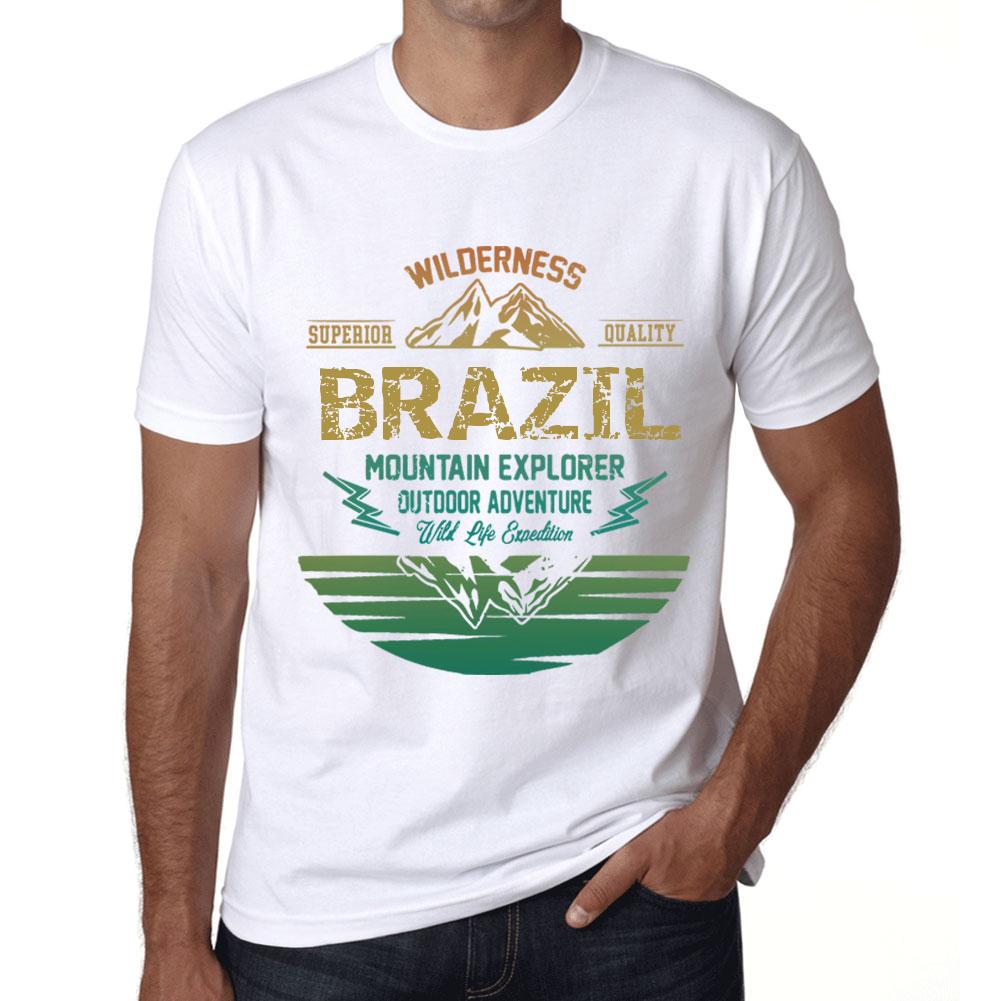Ultrabasic Heren Vintage T-shirt Grafisch T-shirt Mountain Explorer Brazilië Wit