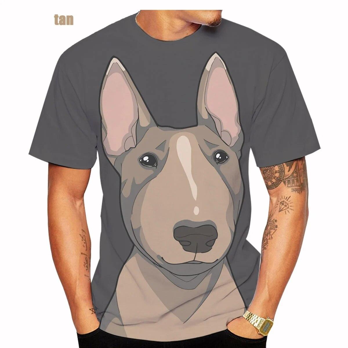 Xin nan zhuang Animal Dog Bull Terrier 3D-geprinte T-shirts voor heren en dames, casual T-shirt met korte mouwen en Bull Terrier-ontwerp