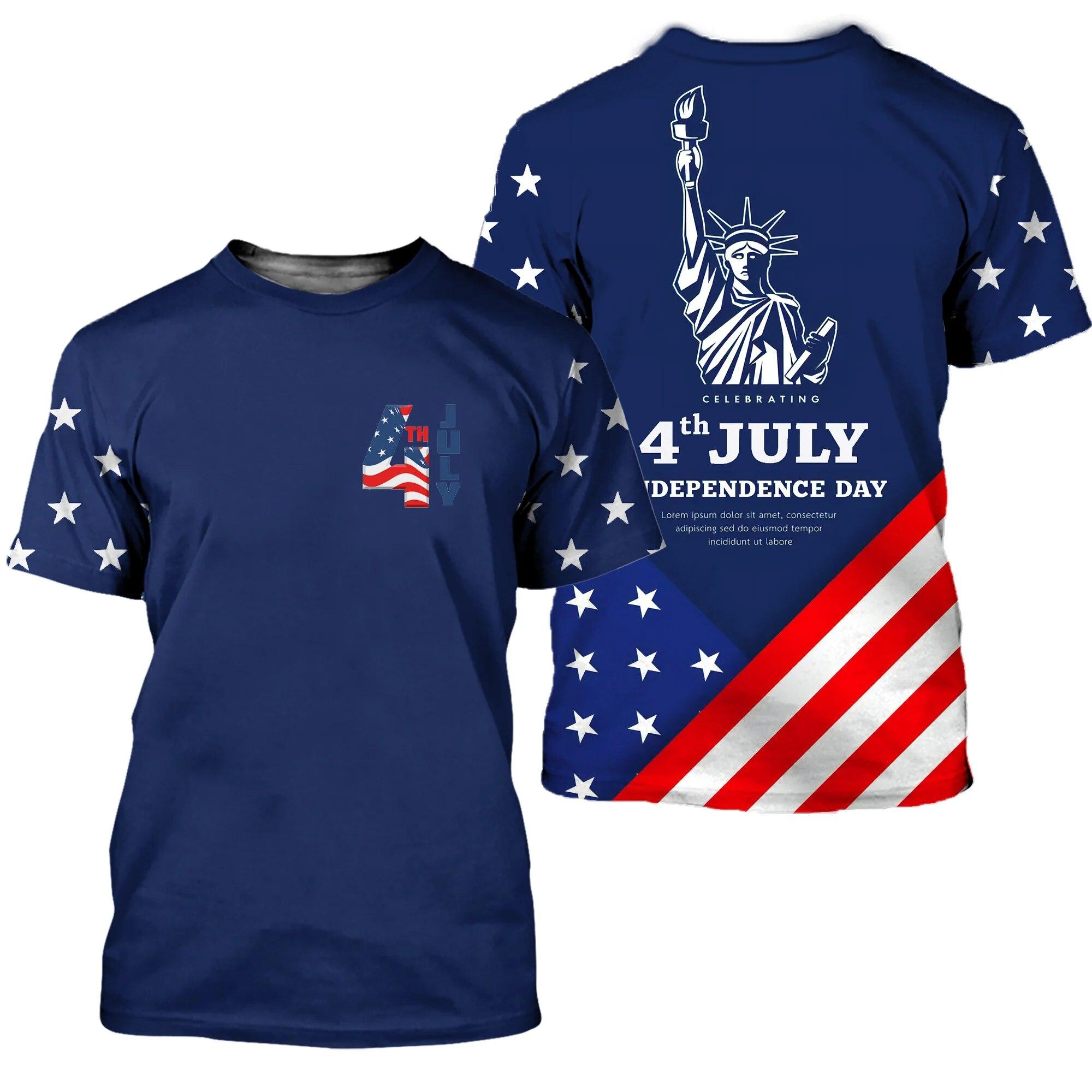 Xin nan zhuang 3D Amerikaanse Onafhankelijkheidsdag Heren T-shirts Verenigde Staten 4 juli Vrijheidsbeeld Bedrukte T-shirts Unisex Baggy Kleding
