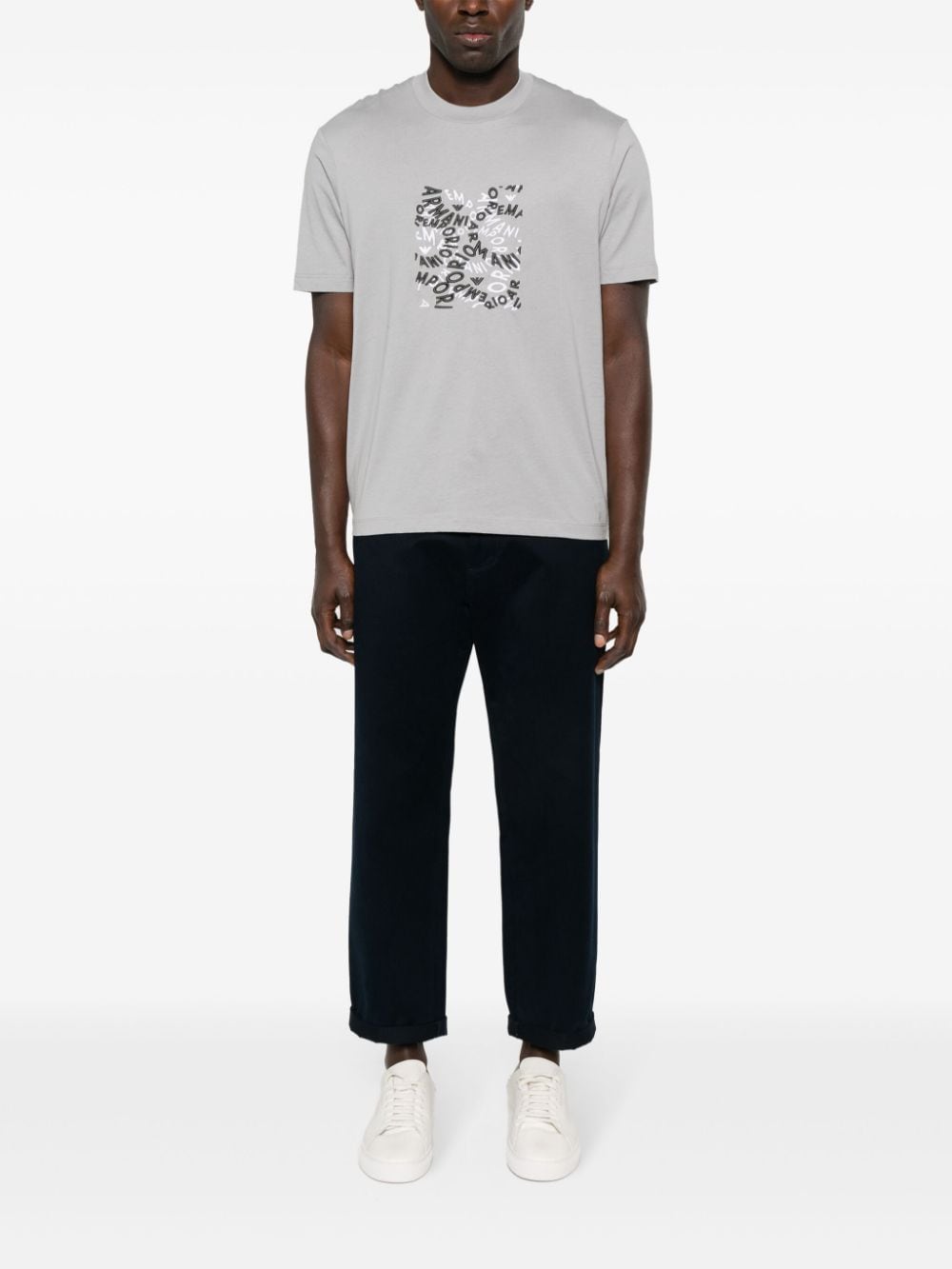 Emporio Armani logo-embroidered cotton T-shirt - Grijs