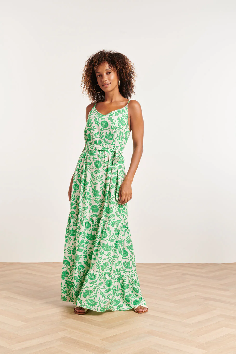 Smashed Lemon 24318 maxi jurk met spaghettibandjes levendige groene