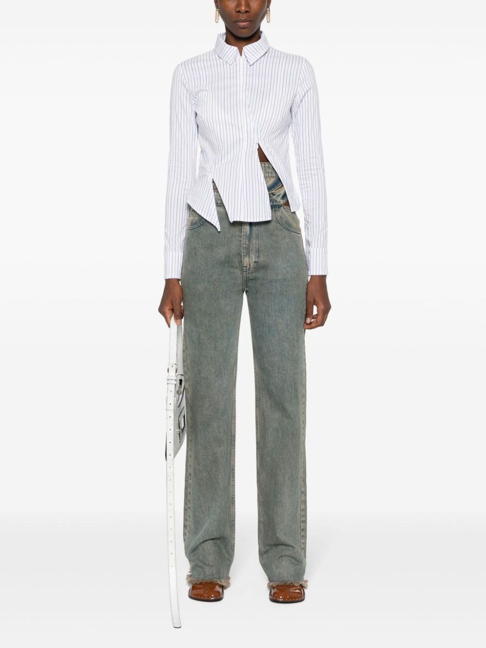 Ottolinger striped zip-up shirt - Wit