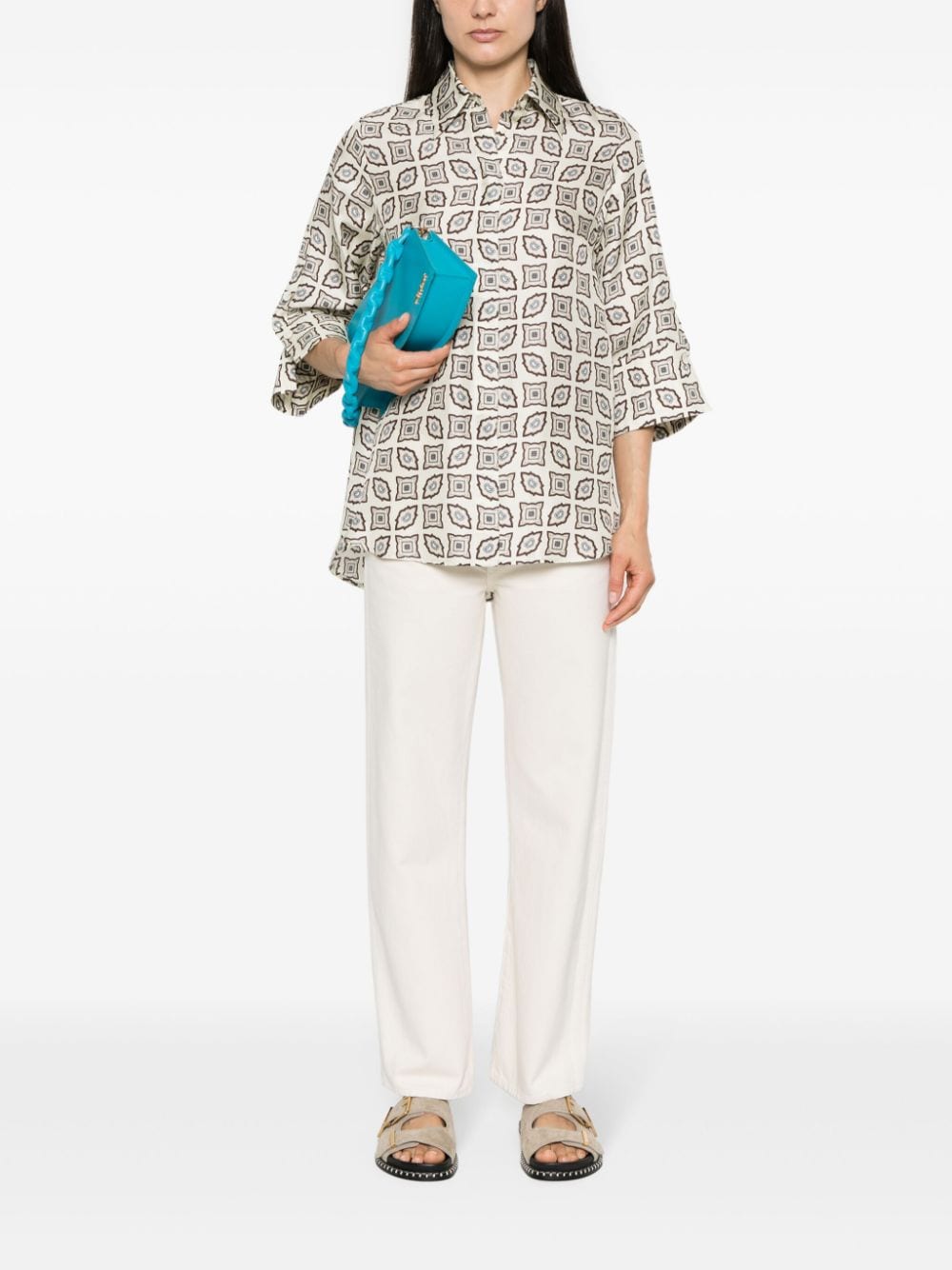 Alberto Biani geometric-print silk shirt - Beige