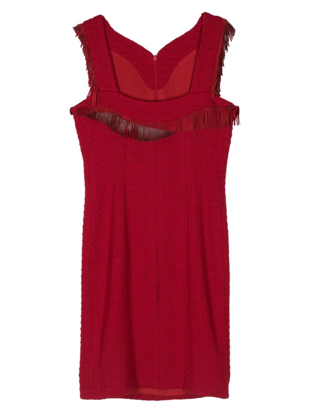 CHANEL Pre-Owned 2014 fringed wool tweed dress - Rood