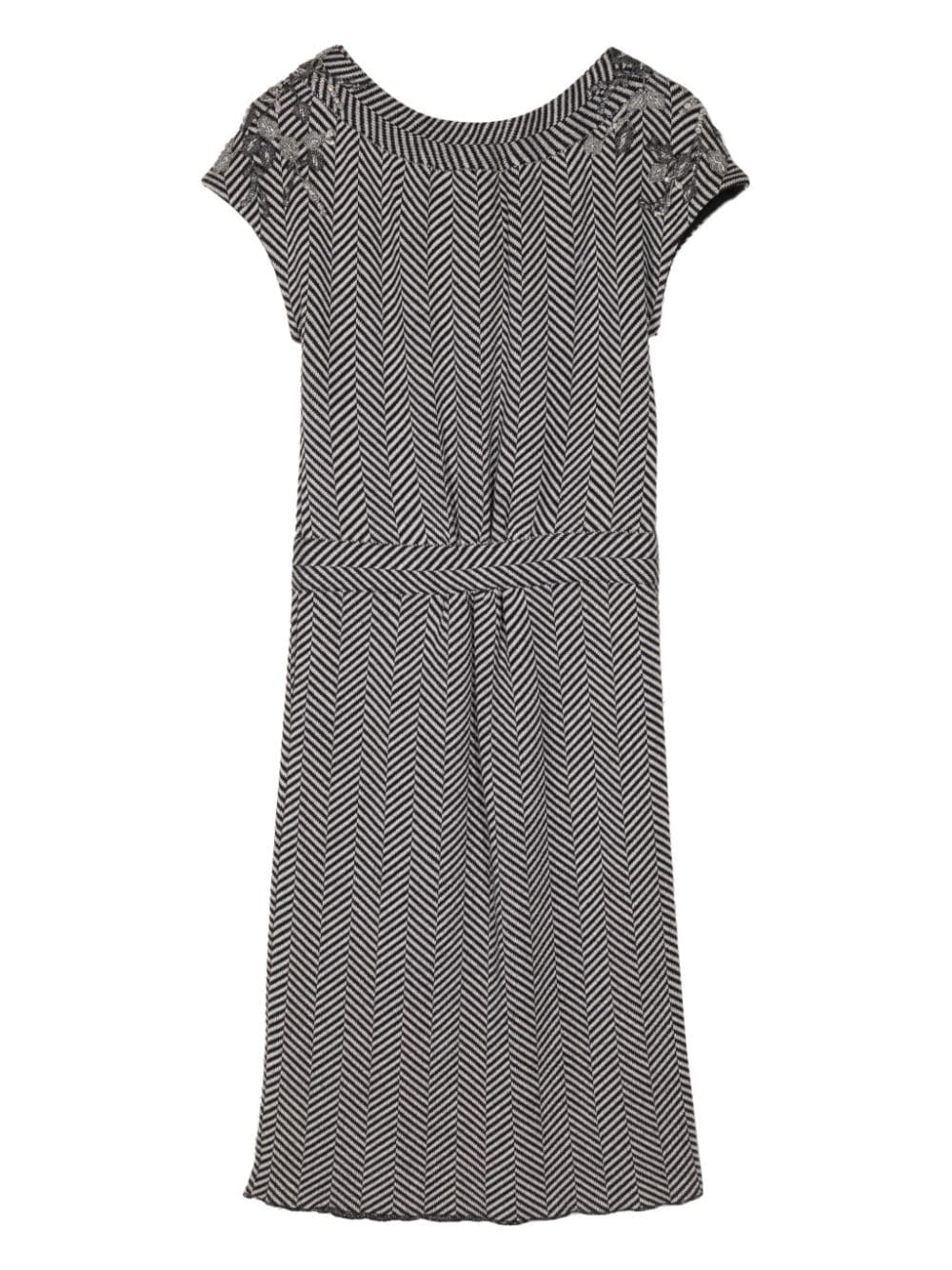 Christian Dior Pre-Owned herringbone pattern short-sleeved wool dress - Zwart