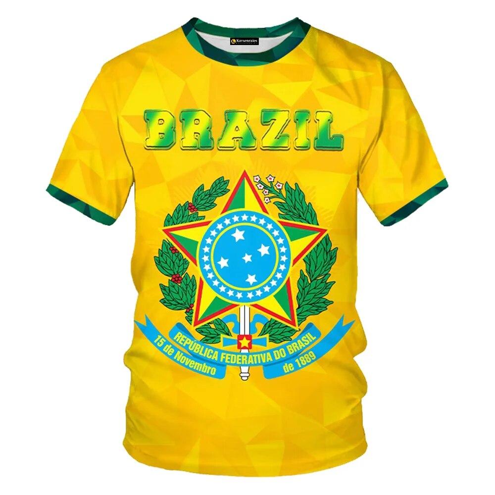 Xin nan zhuang Brasil National Emblem 3D Printed Men's T-shirt Round Neck Short Sleeve Fashion Casual Streetwear Oversized T Shirt Cool Tops