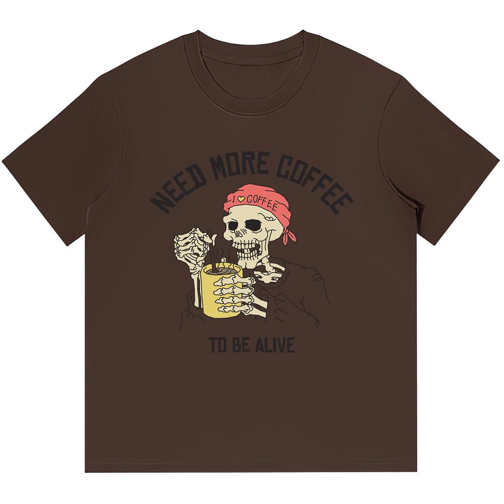 Best choice. 230GSM Heavy Cotton Men's T-Shirts Skeleton Stirring Coffee Printing Retro Punk TShirt Harajuku Casual Streetwear TShirts