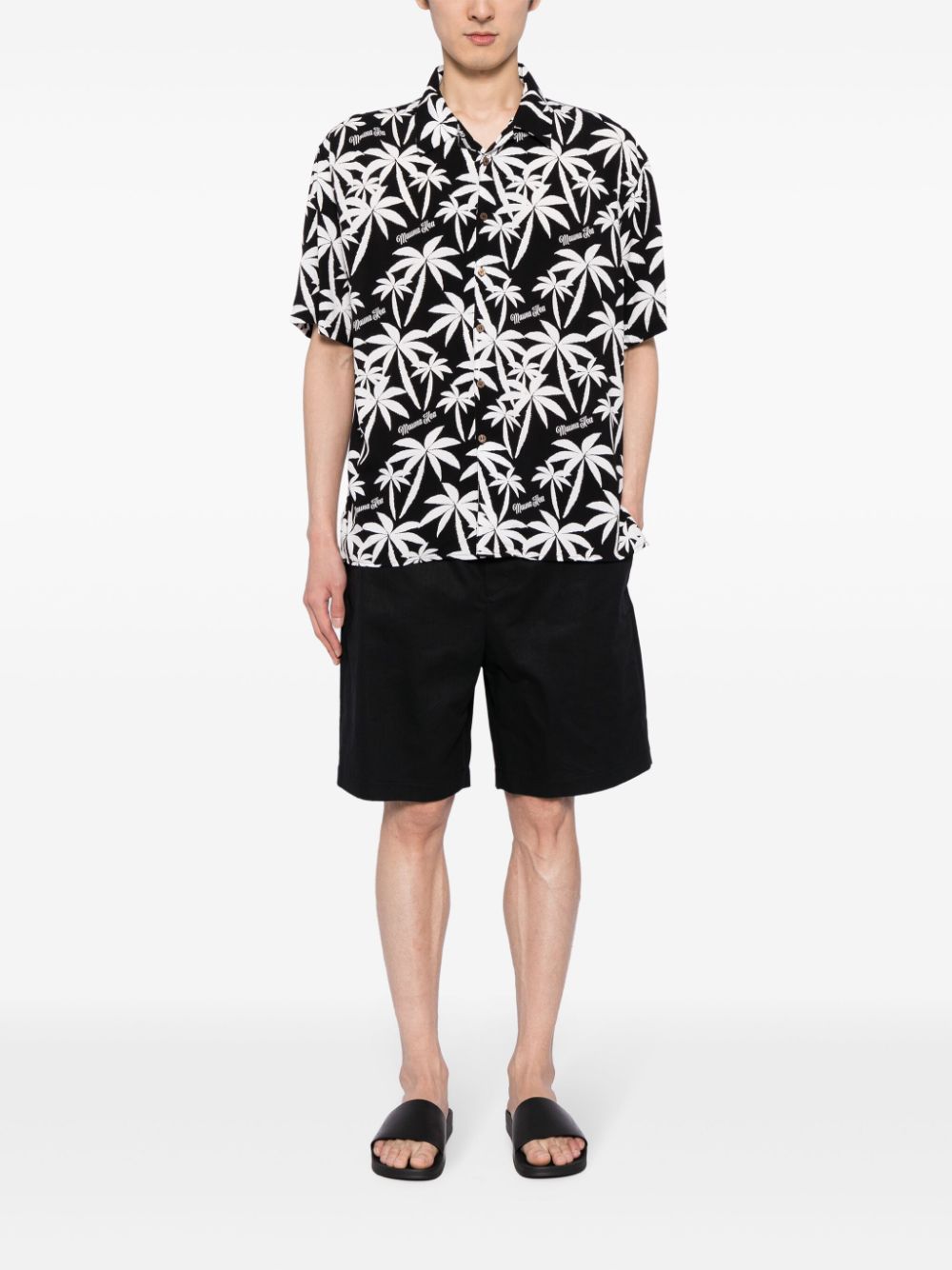 Mauna Kea Overhemd met palmboomprint - Zwart