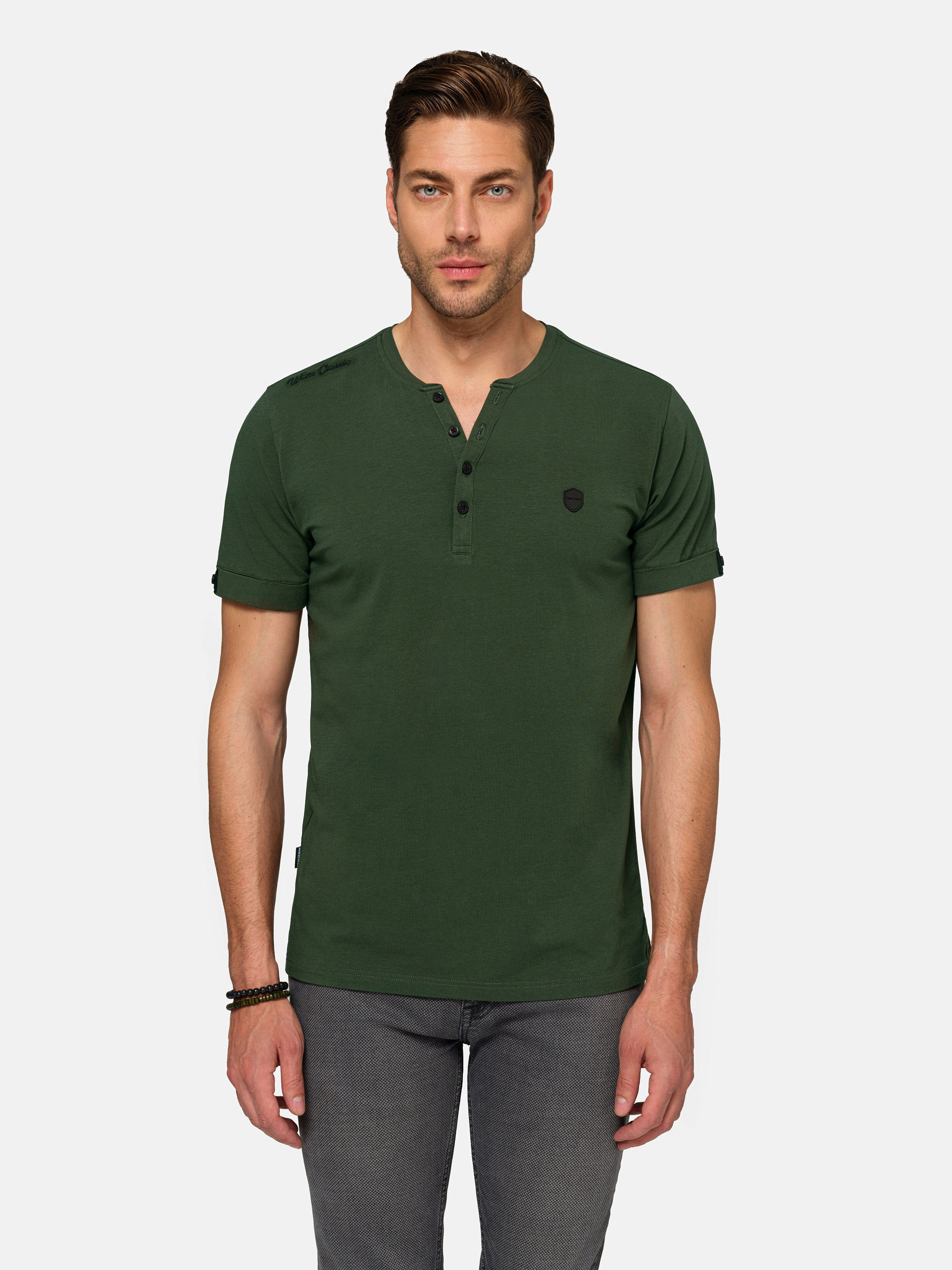 WAM Denim Korfual Casual V-neck button T-shirt Khaki -